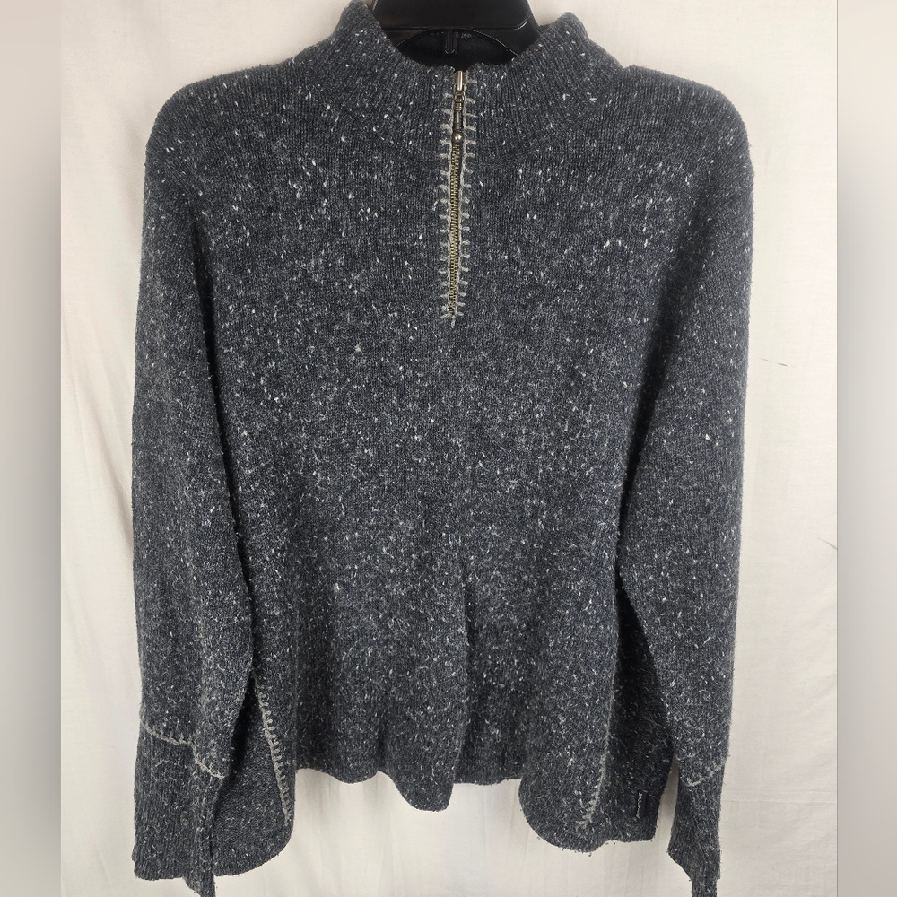 Woolrich Women's Gray Speckled Quarter Zip Knit Wool Blend Sweater Sz XL